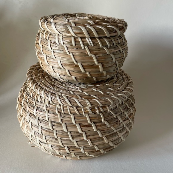 IKEA Accents Ikea Set Of Two Woven Wicker Rattan Matching Bowls